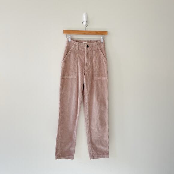 Pact Classic Corduroy Peg Straight High Rise Stretch Pant in Oat Pink, Size XS - Picture 2 of 10